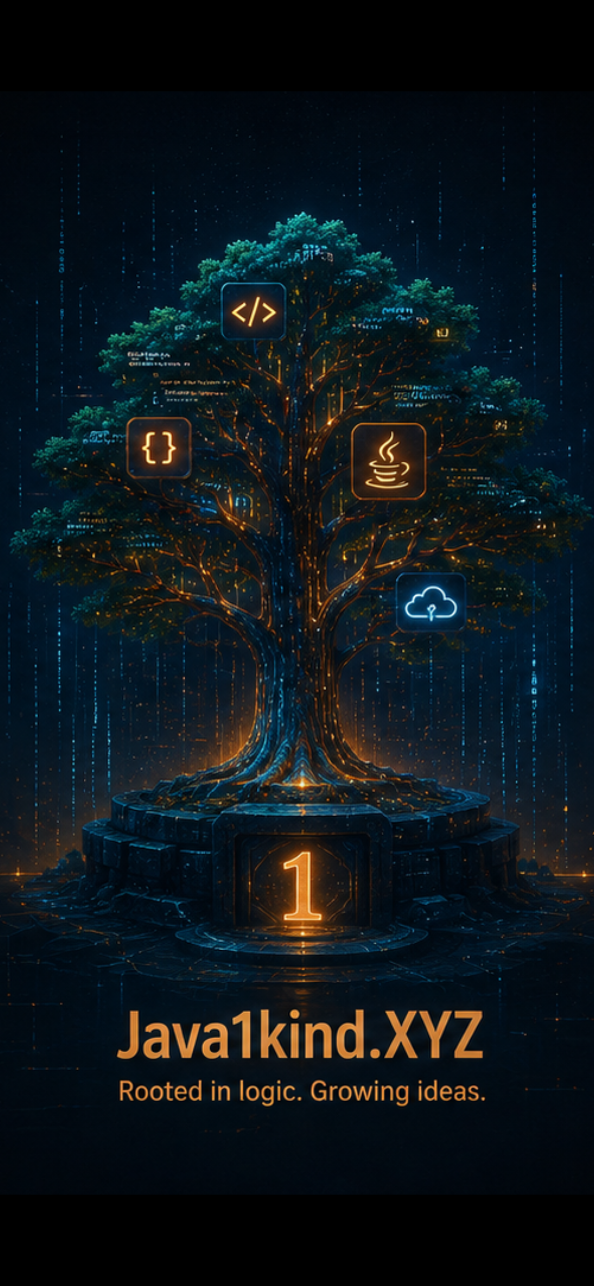 JAVA1KIND logic tree with code and cloud symbols