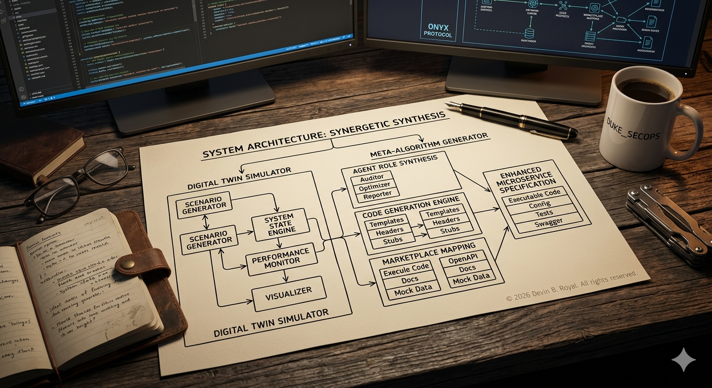 API Factory system architecture drawn across a workstation desk